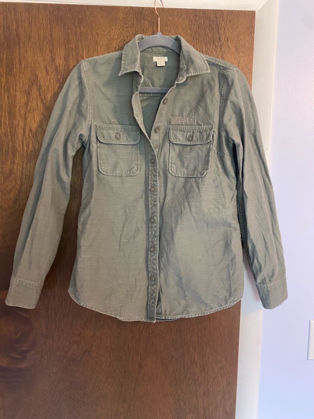 NWT J. Crew Olive Utility Cargo Button Down Shirt size XS